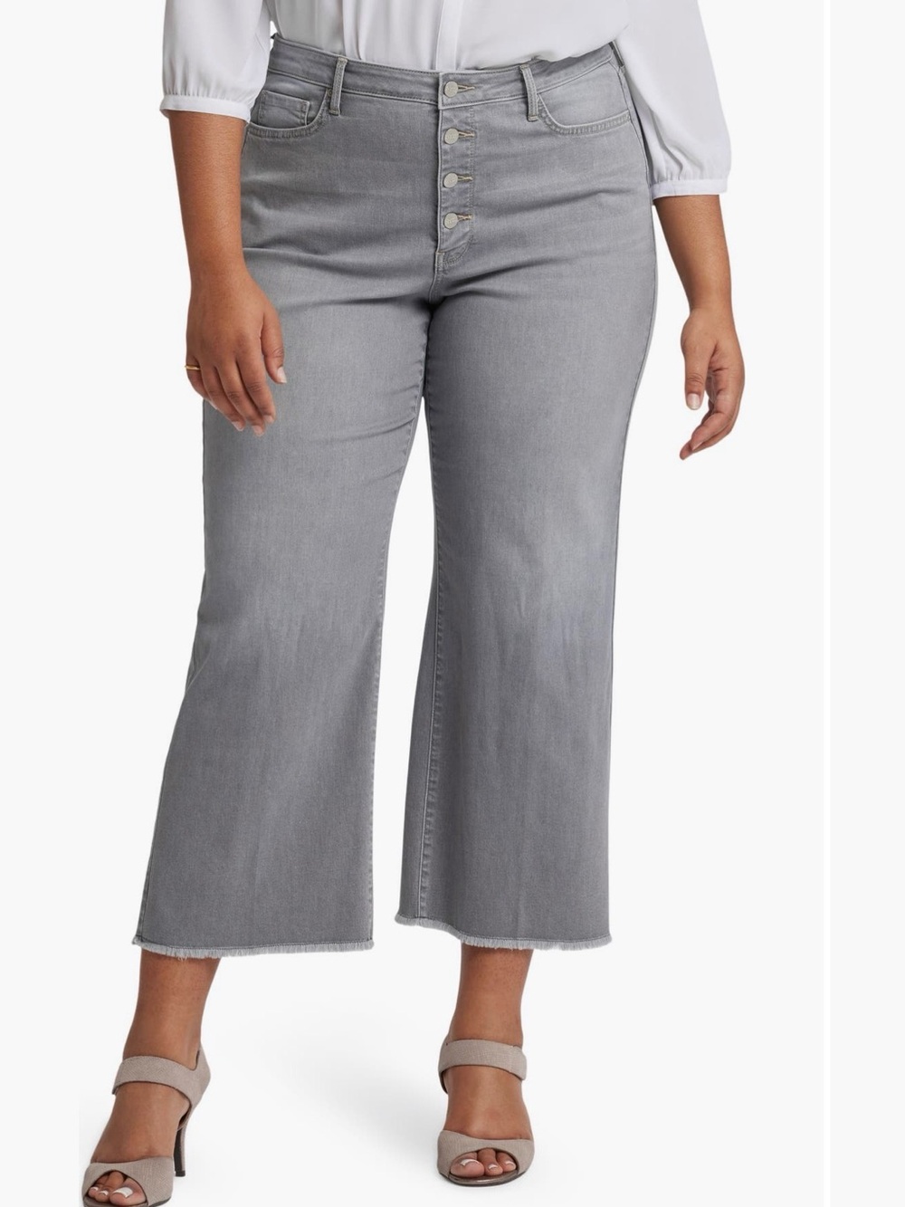 NYDJ Teresa High-Rise Cropped Gray Wide-Leg Jeans - Plus Size